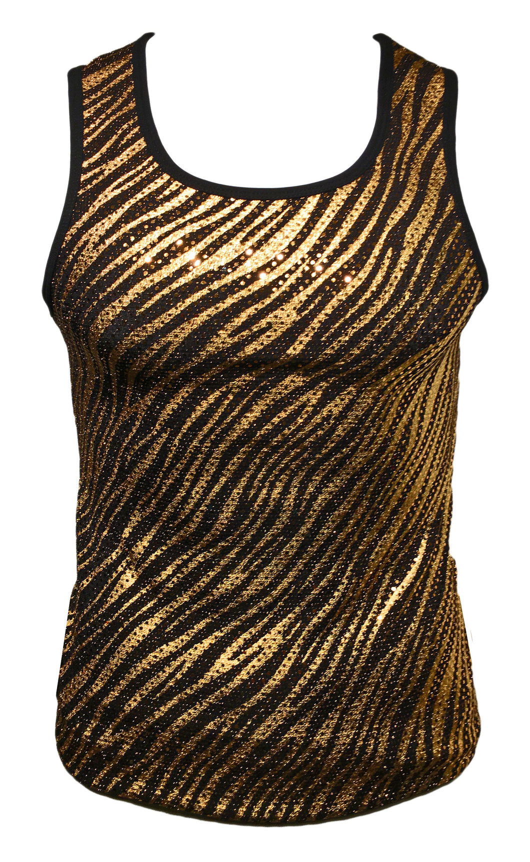 Metallic Tiger Sequins Tank - Gold