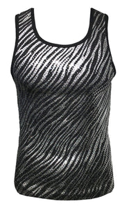 Metallic Tiger Sequins Tank - Silver