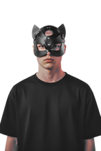 Load image into Gallery viewer, Model wearing faux leather cat face mask
