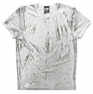 Metallic Leaf Short Sleeve Tee - White Silver