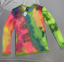 Load image into Gallery viewer, Long Sleeve Fishnet Tee - Rainbow Tie Dye
