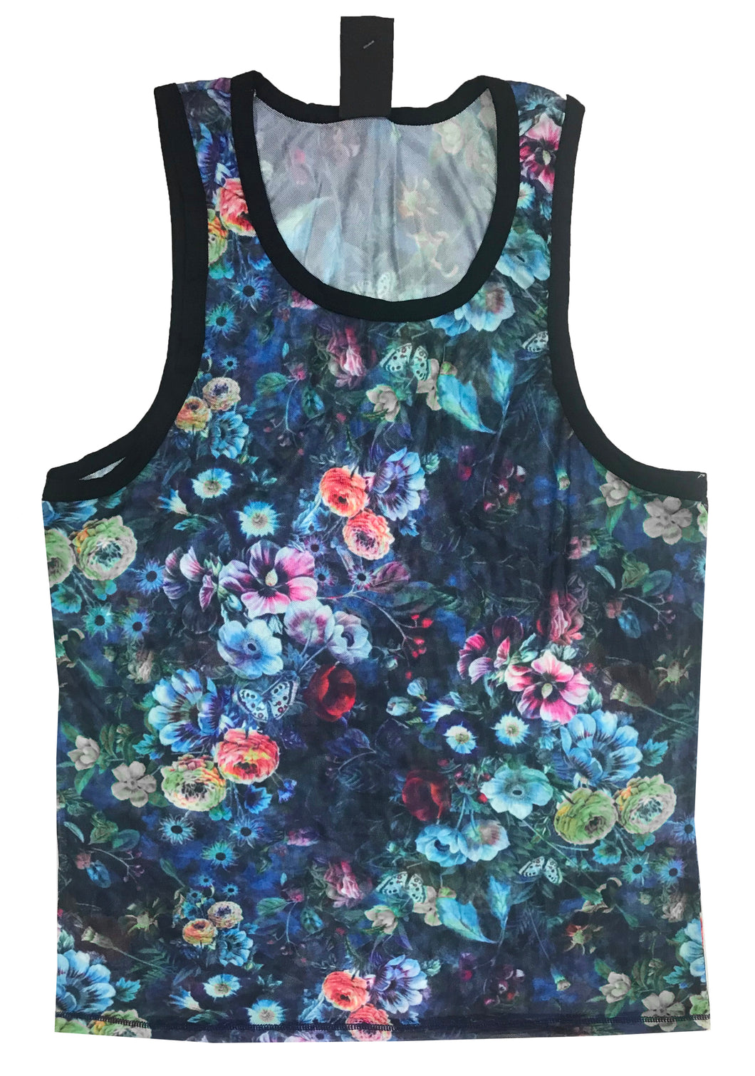 Mesh Floral Print Tank - Black