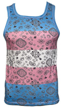 Load image into Gallery viewer, Tank top with a bandana pattern in blue, pink, and white horizontal stripes
