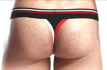 Load image into Gallery viewer, Red and black men's underwear with a white background
