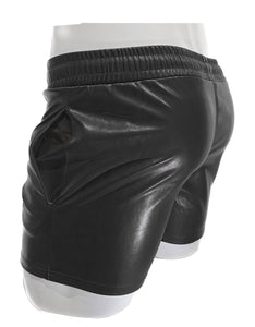 Metallic Faux Leather Shorts - Black
