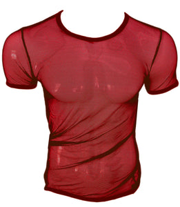 Fine Mesh - Fishnet See Through Sexy Men's Tee T-shirt - DARK RED