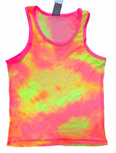 Tie Dye Fine Net Tank - Pink Yellow