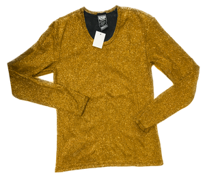 Long Sleeve Glitter T Shirt - Gold