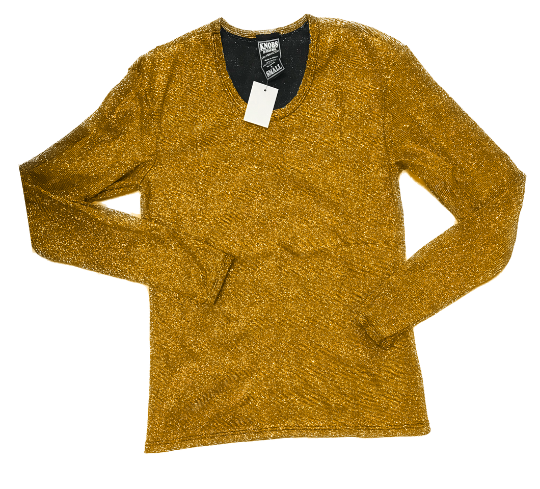 Long Sleeve Glitter T Shirt - Gold