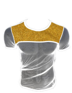 Glitter Trim Mesh Tee - White Gold