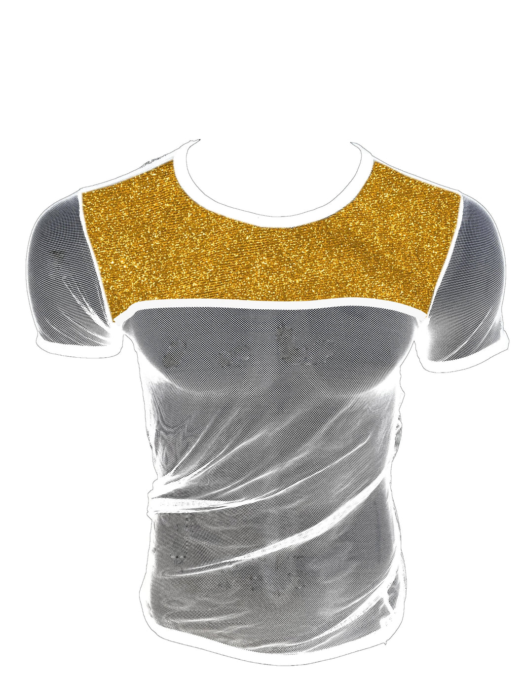 Glitter Trim Mesh Tee - White Gold