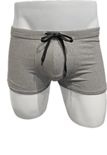 Load image into Gallery viewer, Gray men's trunks with a black drawstring bow, displayed on a white mannequin
