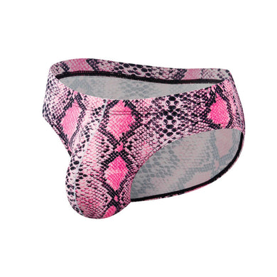 Pink snake print brief underwear on a white background