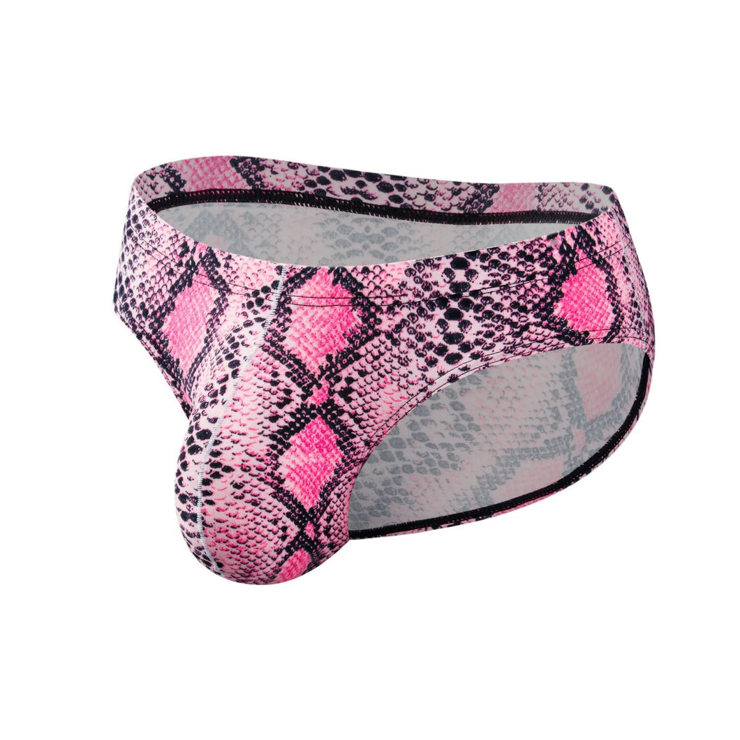 Pink snake print brief underwear on a white background