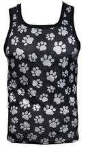 Load image into Gallery viewer, Black tank top with white puppy paw print pattern
