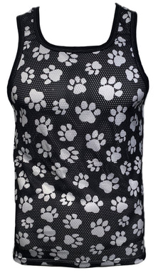 Black tank top with white puppy paw print pattern