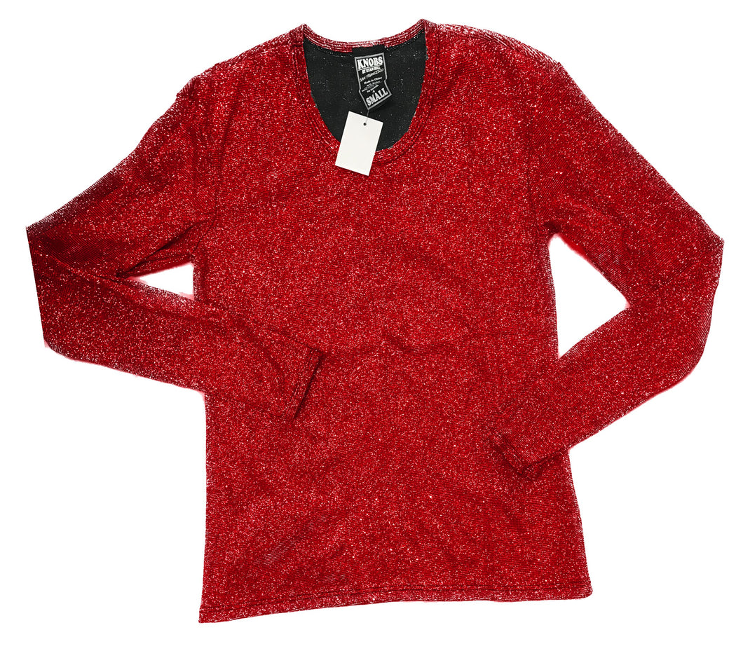 Long Sleeve Glitter T Shirt - Red