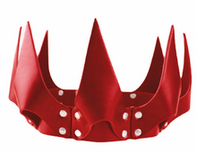 Load image into Gallery viewer, Red crown with spikes attached via metal studs on a white background

