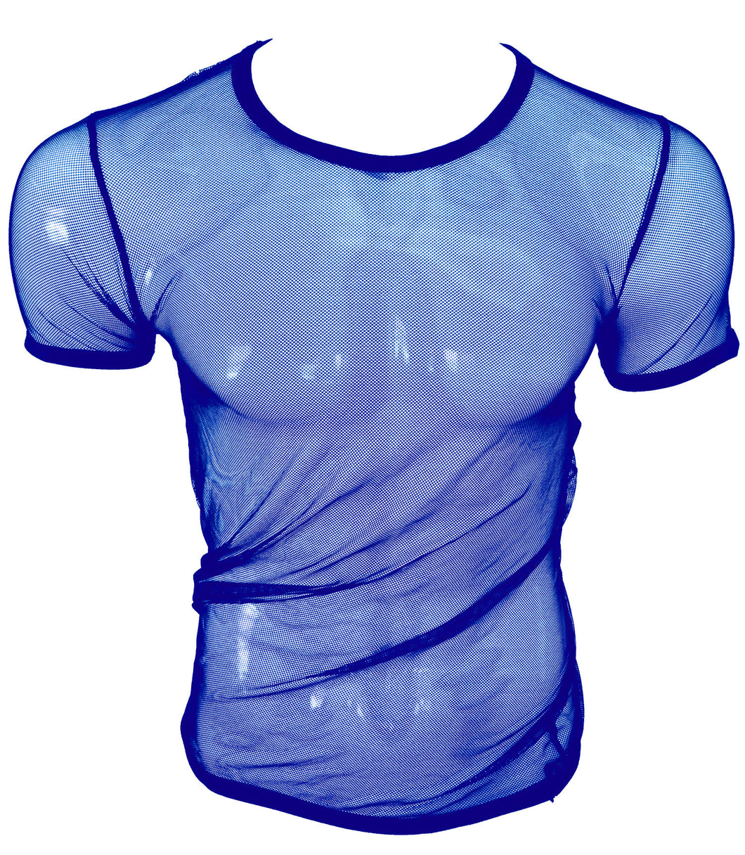 Fine Mesh - Fishnet See Through Sexy Men's Tee T-shirt - ROYAL BLUE