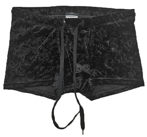 Crushed Velvet Booty Shorts - Black