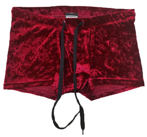 Crushed Velvet Booty Shorts - Dark Red