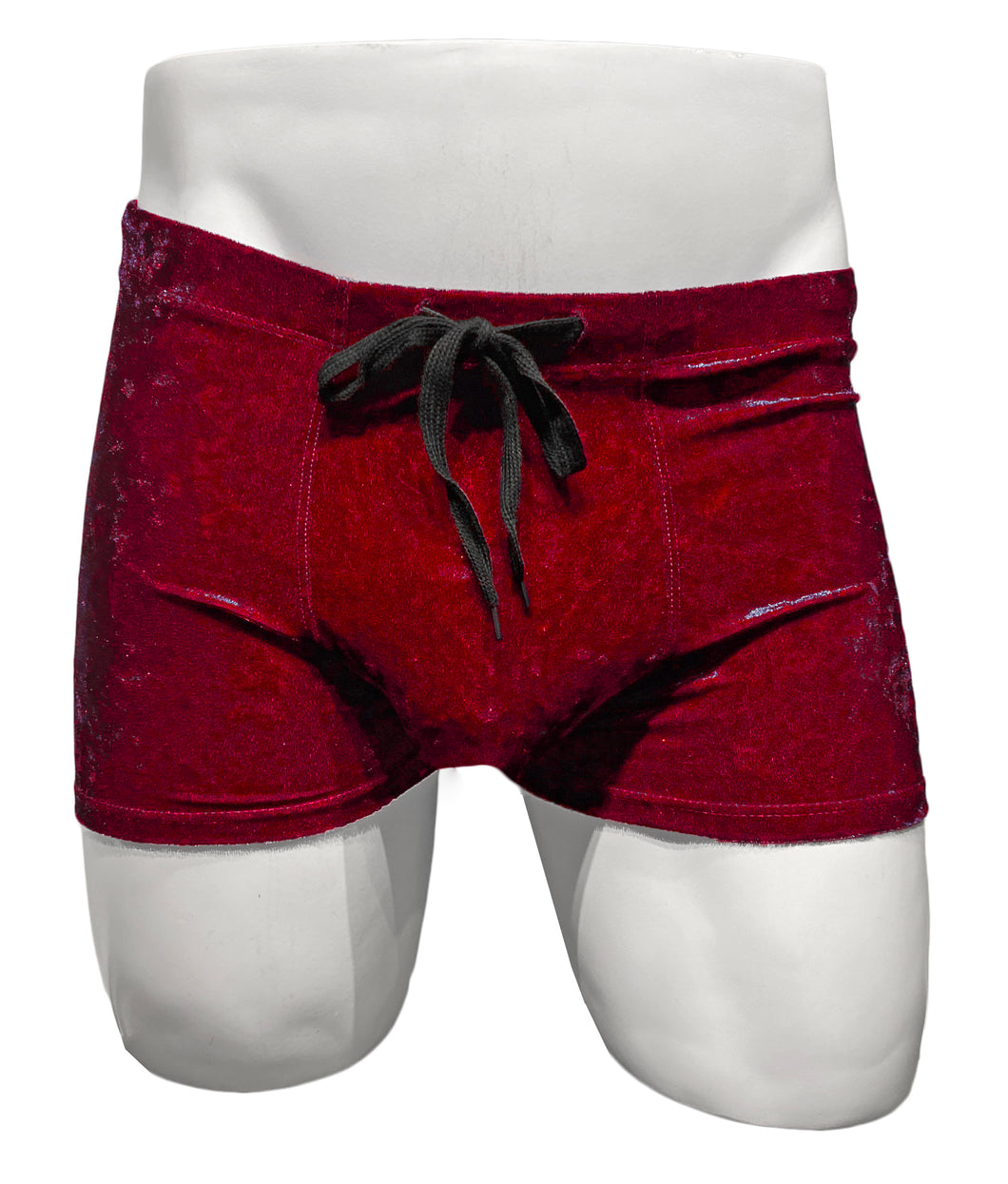 Crushed Velvet Booty Shorts - Dark Red