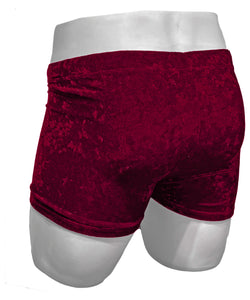 Crushed Velvet Booty Shorts - Dark Red