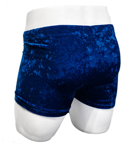 Crushed Velvet Booty Shorts - Blue