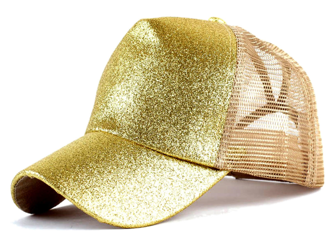 GOLD GLITTER BASEBALL CAP—MESH BACK