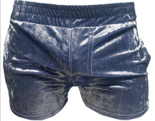 Load image into Gallery viewer, Made in SF CRUSHED VELVET SHORTS - SLATE BLUE
