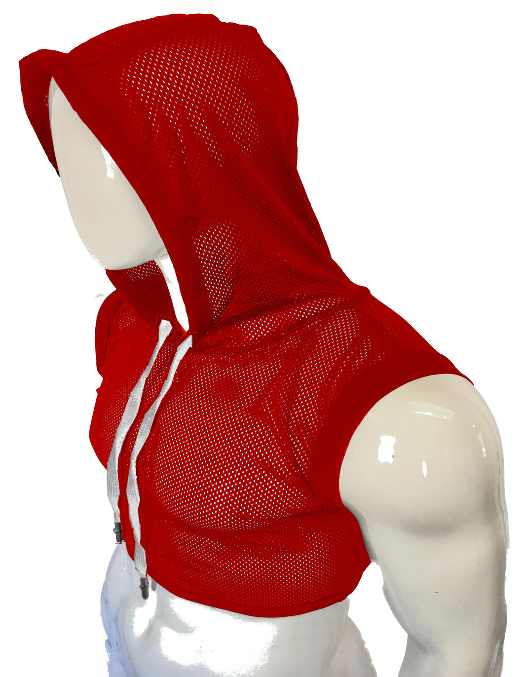 Hooded Crop Tank - Red Sports Mesh