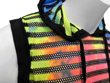 Load image into Gallery viewer, Hooded Crop Top Rainbow Tie Dyed Mesh - Black
