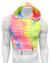 Load image into Gallery viewer, Hooded Crop Top Rainbow Tie Dyed Mesh - White
