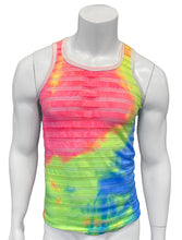 Load image into Gallery viewer, Tie Dye Striped Rainbow Mesh Tank - White
