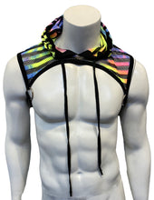 Load image into Gallery viewer, Tie Dye Striped Mesh Hooded Harness - BLACK RAINBOW
