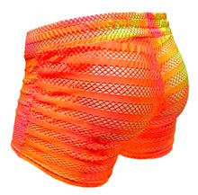 Load image into Gallery viewer, Made In SF Booty Shorts - Orange Striped Mesh
