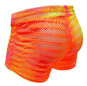 Made In SF Booty Shorts - Orange Striped Mesh