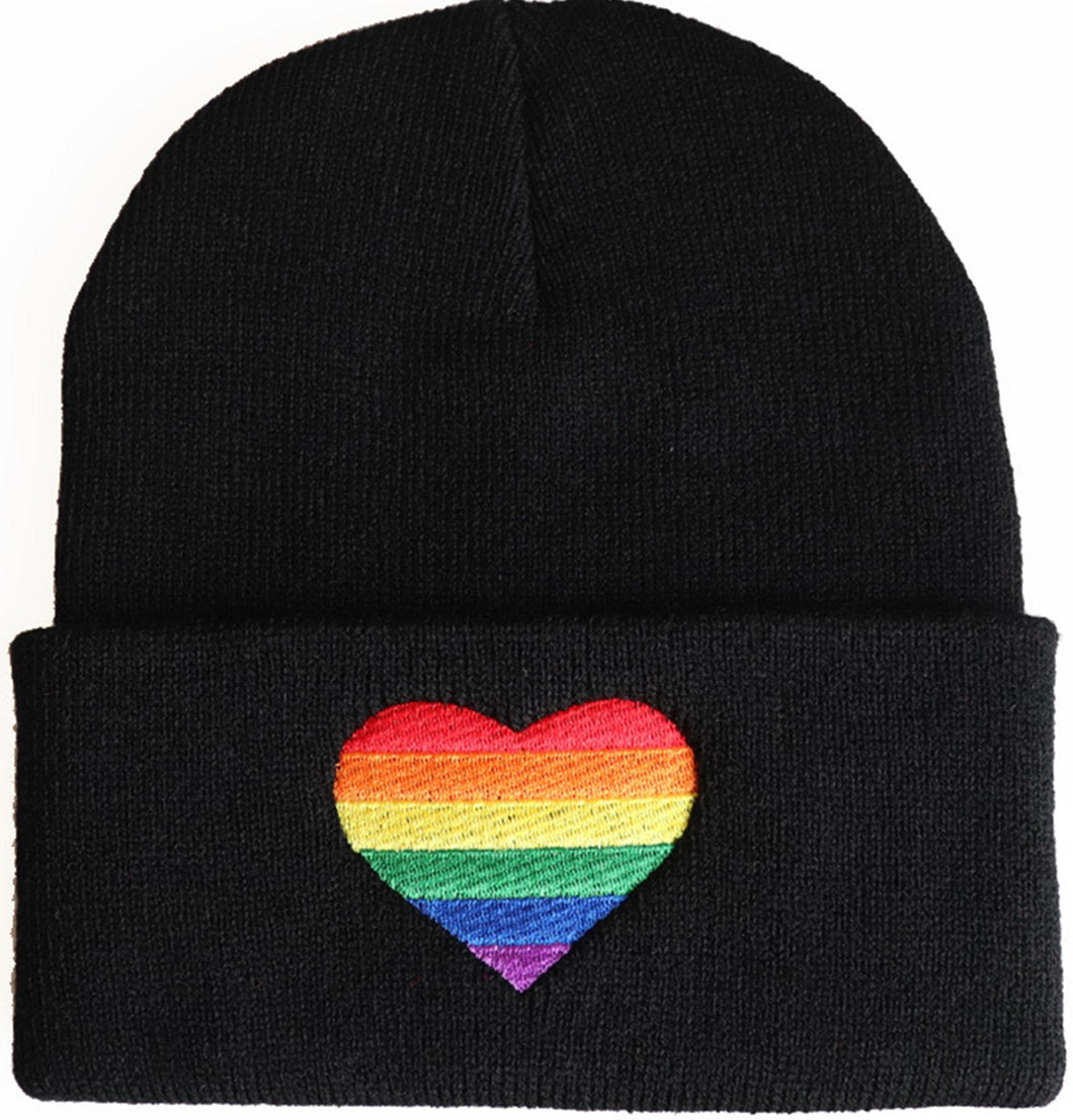 Rainbow Heart Beanie - Black