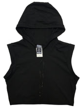 Load image into Gallery viewer, Hooded Crop Tank - Black Cotton
