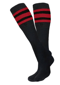 Tube Socks 3 OR 6 Pair Pack - Black Red