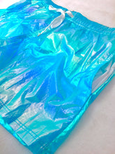 Load image into Gallery viewer, Iridescent Metallic Rave Shorts - Light Blue Multi
