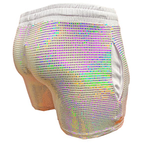 Flat Sequins Shorts - WHITE HOLOGRAPHIC