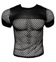 Load image into Gallery viewer, Sexy Fishnet Tee With Vinyl PU Chest And Sleeve Trim

