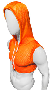 Hooded Crop Tank - Neon Orange Sports Mesh