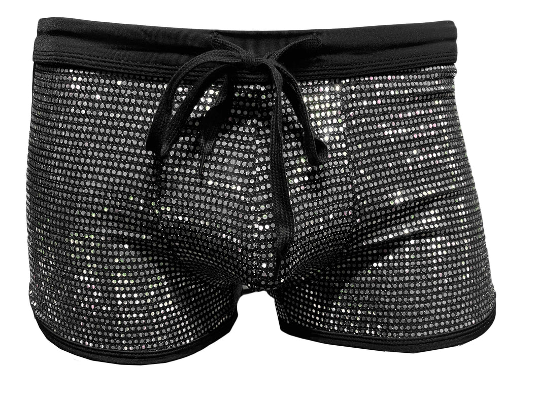 Flat Sequins Booty Shorts - BLACK SILVER