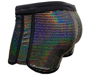 Flat Sequins Booty Shorts - BLACK HOLOGRAPHIC
