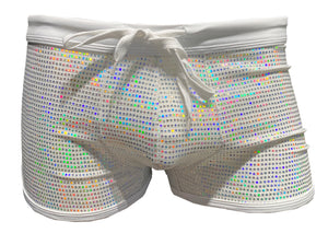 Flat Sequins Booty Shorts - WHITE HOLOGRAPHIC