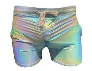 Iridescent Metallic Rave Shorts - Mint Multi