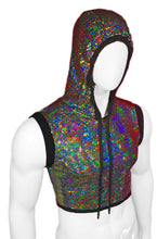 Load image into Gallery viewer, Flat Sequins Hooded Crop Top - BLACK HOLOGRAPHIC
