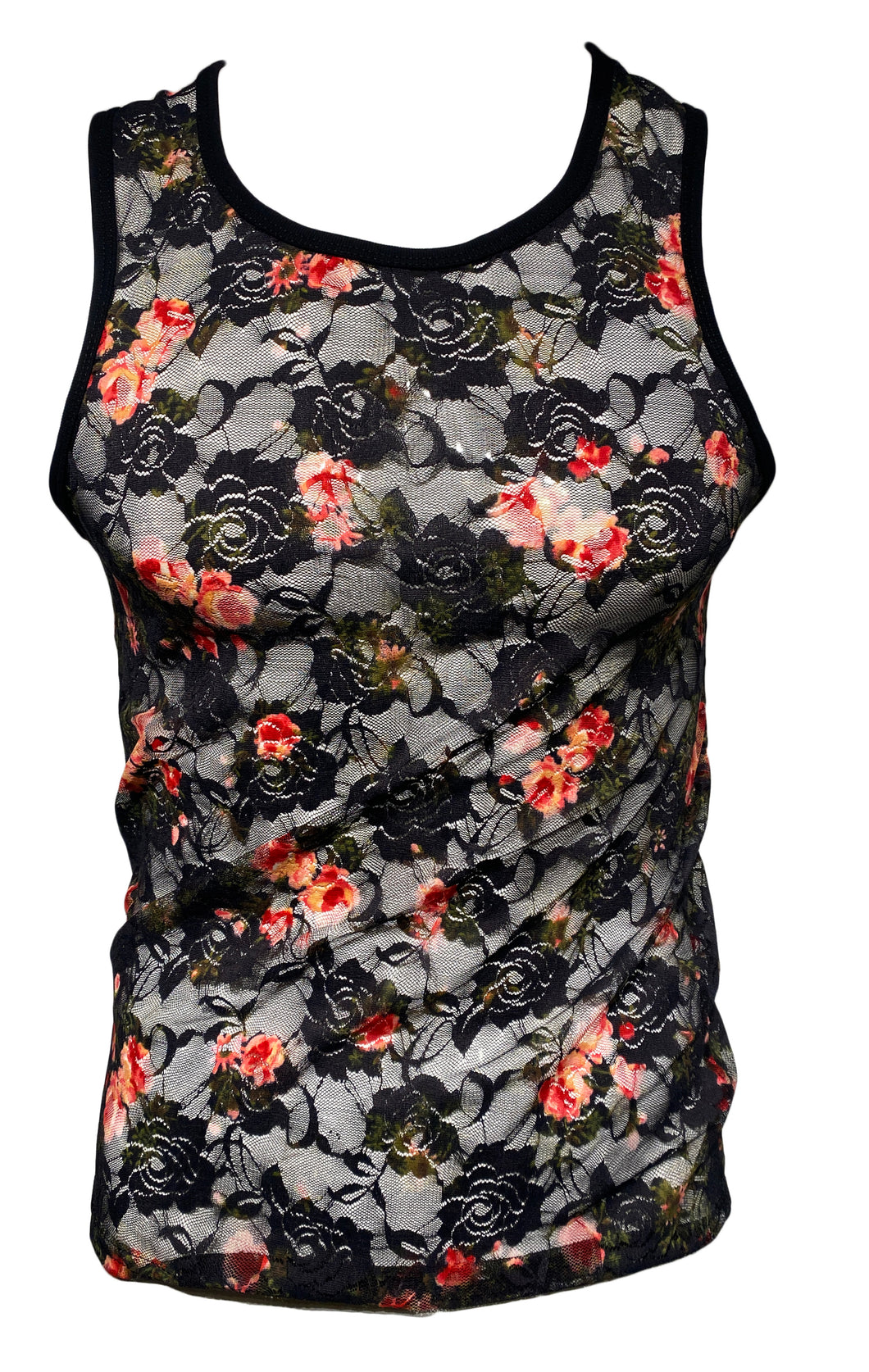 Made in SF Tank -Black Lace Rose Floral